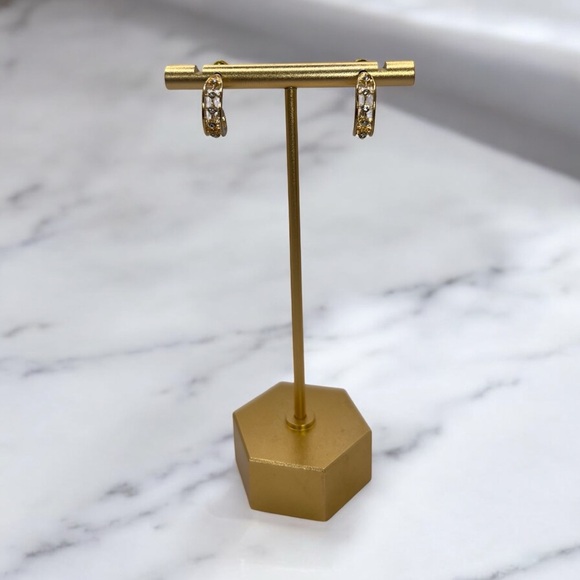 Gold Rhinestone Half Hoop Earrings - Picture 2 of 4